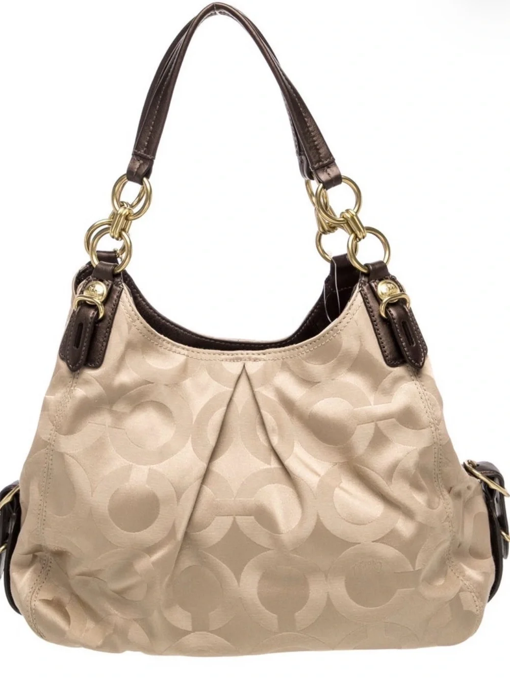 Coach Beige Signature Hobo with Dark Brown Trim